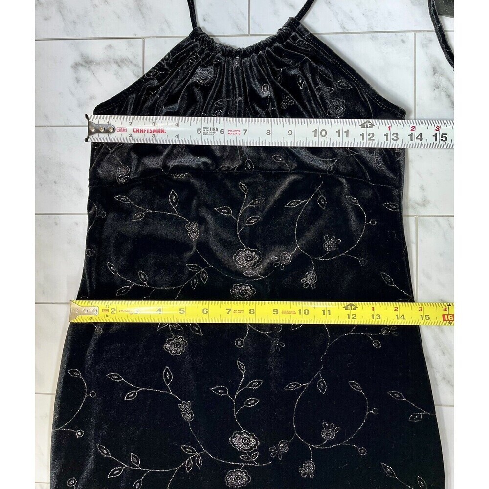 Aqua Blue Dress Y2K Womens S Babydoll Empire Sparkle Floral Black Whimsy Goth - Picture 2 of 12